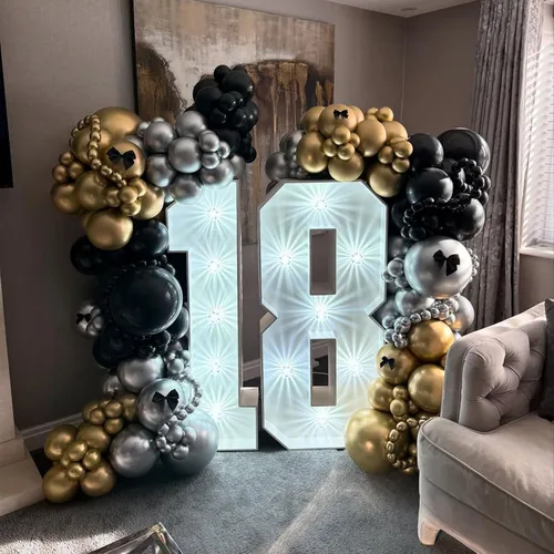 Vista 5 de Kit de arco de guirnalda de globos negros dorados plateados 144 piezas de diferentes tamaños, decoraciones para año nuevo, cumpleaños, boda