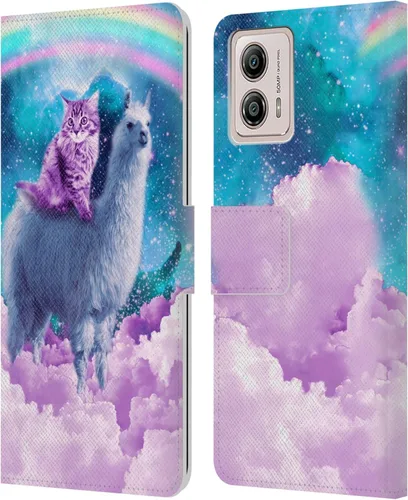 Vista 17 de Head Case Designs Officially Licensed Random Galaxy Cat & Electric Pancakes Space Llama Leather Book Wallet Case Cover Compatible with Motorola Moto