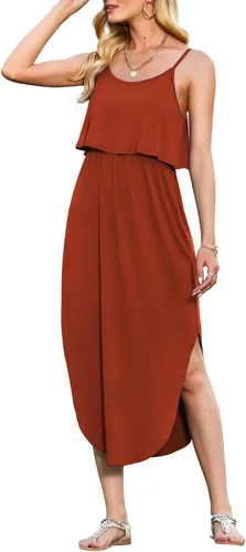 Vista 29 de LILBETTER Vestido midi de playa casual de verano para mujer con tiras ajustables y divididas 01 Negro