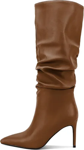 Vista 9 de Zamikoo Botas holgadas de tacón alto para mujer, botas de tacón de aguja altas hasta la rodilla, puntera puntiaguda, elásticas, botas altas de meter