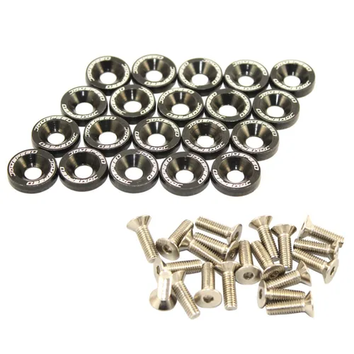 Vista 10 de JDMSPEED Kit de 20 Piezas de Arandelas de Guardabarros de Aluminio Billete CNC Cromado Neo para Vestir el Compartimento del Motor
