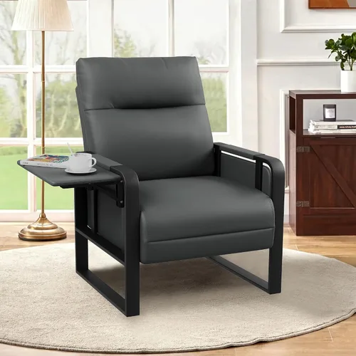 Vista 15 de Silla de Acento Moderna Tapizada en Cuero PU Sillón con Mesa de Bandeja para Dormitorio Sala de Estar Sillas Silla de Oficina Beige