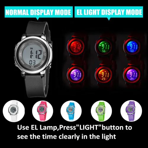 Vista 4 de Relojes digitales para mujer, pantalla LED, correa de silicona, reloj militar, multifunción, impermeable, alarma, cronómetro, retroiluminación LED