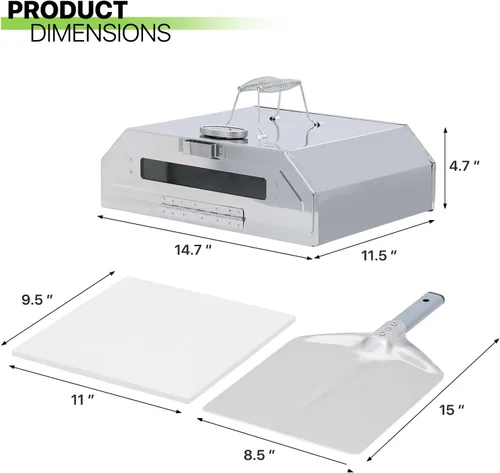 Vista 2 de Magshion Horno de pizza de 11 pulgadas para parrilla, horno de pizza superior con cáscara de pizza y piedra, máquina de pizza portátil al aire libre