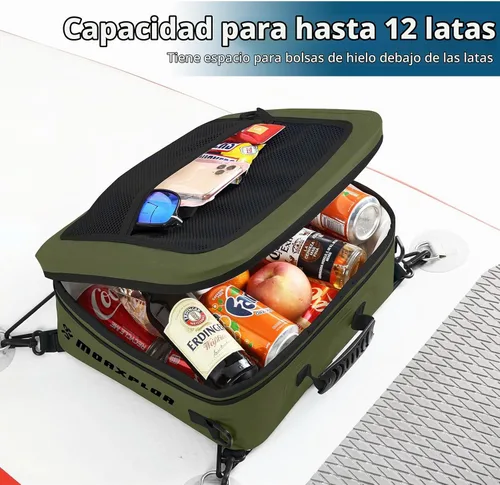 Vista 6 de MORXPLOR Bolsa térmica impermeable de PVC para paddleboard, 12 latas, enfriador aislado suave para paddleboard, camping, kayak Verde militar