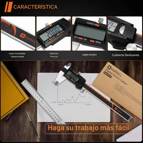 Vista 5 de HARDELL Calibrador Digital de 6 Pulgadas con Pantalla LCD Grande, Herramienta de Medición de Calibradores con Función de Apagado Automático