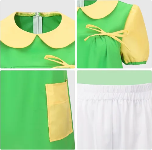 Vista 6 de ZIFUNMUR Disfraz Chilindrina para mujeres y niñas, vestido verde, cárdigan rojo, pantalones cortos, gafas, conjunto completo de Halloween Cosplay