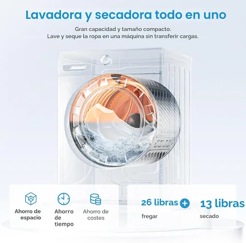 Vista 6 de Midea Lavadora secadora Combo 2.7 pies cúbicos 24" carga frontal todo en uno 1400 RPM blanco