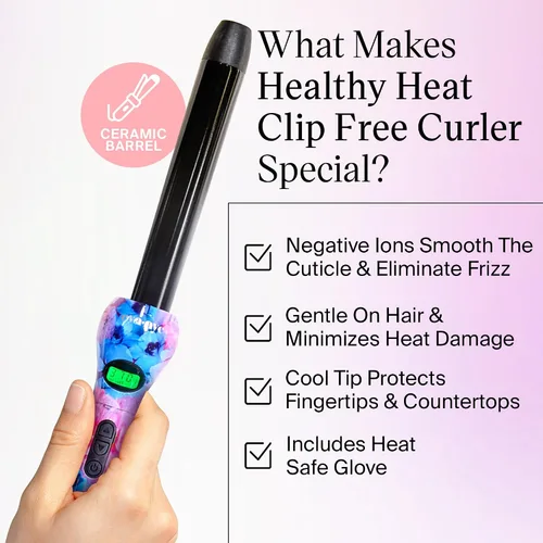 Vista 6 de Eva NYC - Rizador de pelo saludable sin clip de calor, rizador de pelo con infusión de turmalina con infrarrojo lejano, varita rizadora de cerámica