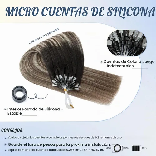 Vista 4 de Hairro Micro Loop - Extensiones de cabello humano microenlaces de microperlas de cabello Remy para mujer, reflejos degradados, fusión fría, micro