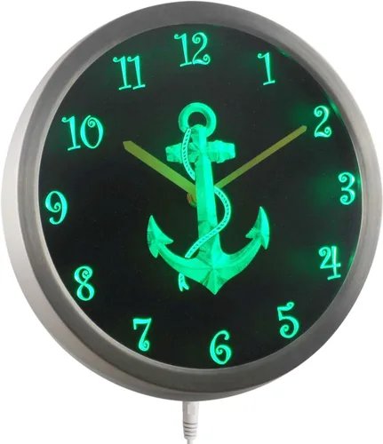 Vista 3 de ADVPRO nc0996-b Reloj de pared LED con letrero de neón náutico para decoración de buques marinos