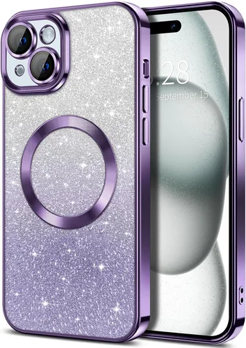 Vista 98 de Hython Funda para iPhone 13 Pro transparente con purpurina magnética [compatible con MagSafe] Protector completo de lente de cámara delgado