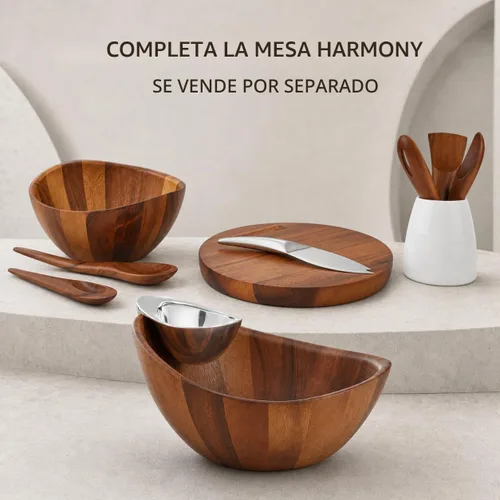Vista 8 de Nambe - Colección Serveware - Harmony Chip y cuenco de inmersión - Mide 12 x 6.5 pulgadas - Fabricado con madera de acacia y aleación nambe