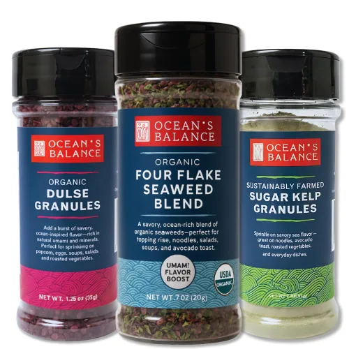 Vista 10 de Condimento Bonito Furikake de Ocean Balance - Condimento de algas marinas con algas de Maine Coast - Condimento saludable con sal de algas marinas