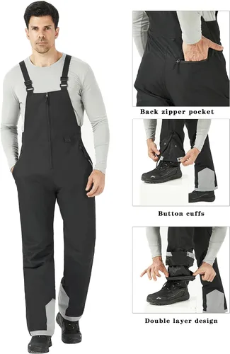 Vista 4 de WULFUL Mens Insulated Snow Bibs Waterproof Winter Ski Pants Snowboarding Overalls