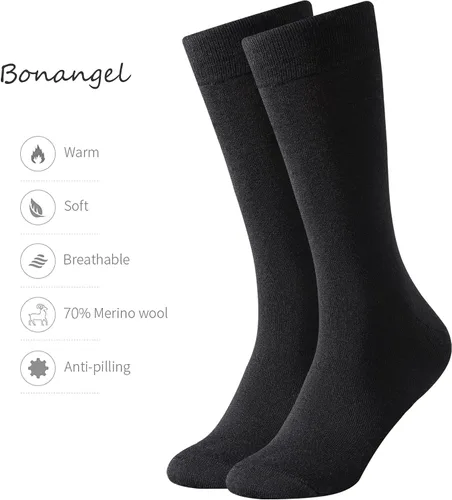 Vista 5 de Calcetines de lana merino para hombre, calcetines de lana cálida de invierno, calcetines de vestir negros, calcetines casuales