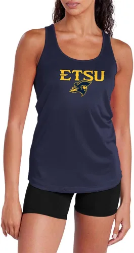Vista 453 de Camiseta deportiva sin mangas oficial de NCAA Collegiate para mujer, con espalda cruzada, colección con logotipo primario