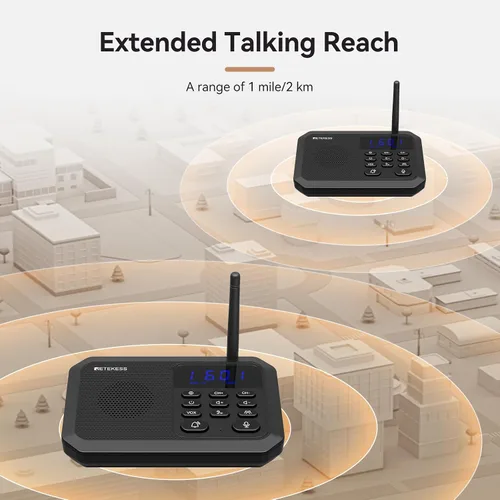 Vista 3 de Retekess TH201 Intercomunicadores inalámbricos para el hogar, intercomunicador manos libres, largo alcance 1 milla, 22 canales, VOX, cuidado