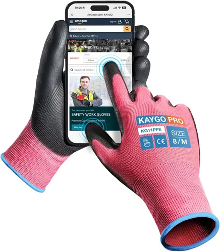 Vista 8 de KAYGO KG11PB - Guantes de trabajo de seguridad con revestimiento de poliuretano, 12 pares de guantes de punto sin costuras para hombres y mujeres