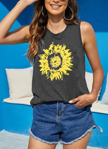 Vista 5 de Hount - Camisetas sin mangas para mujer, estilo casual, sueltas, con gráficos, cómodas, para verano, básicas, camisetas sin mangas
