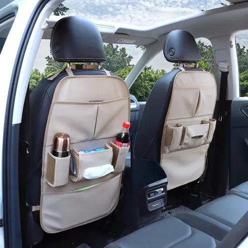 Vista 8 de Organizador de asiento trasero de automóvil para niños, bolsa de almacenamiento para asiento trasero de automóvil con 3 bolsillos, 2 soportes