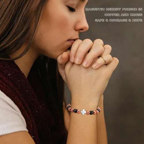Vista 2 de PEALICIOUS Pulsera de cobre para mujeres y hombres con cuentas magnéticas