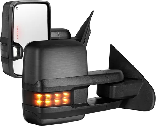 Vista 10 de Espejos de remolque negros para Chevy Silverado GMC Sierra 2014-2018 Turn Signal Backup Lamp Running Light Temp Sensor Heated Power Glass Manual