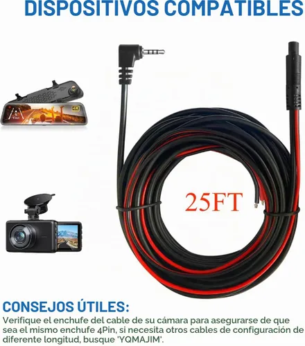 Vista 7 de Cable de visión trasera para cámara de salpicadero, cable de extensión de cámara trasera de 25 pies de 0.098 in a 4 pines Reverse Camera Extension