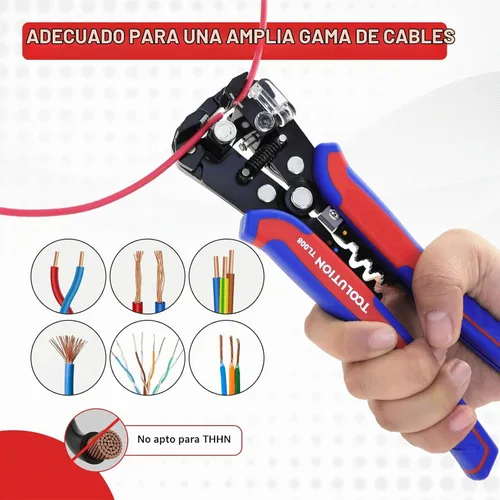 Vista 6 de Herramienta pelacables autoajustable 3 en 1, pelacables, prensado y corte de cables eléctricos de alta resistencia para 10-24 AWG