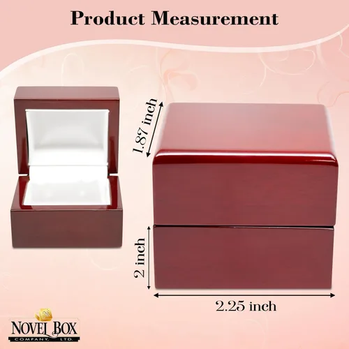 Vista 2 de Novel Box - Joyero rojo de madera de cerezo para anillos de 2.25 x 2 x 1.87 pulgadas con interior blanco, cajas de presentación de regalo de madera