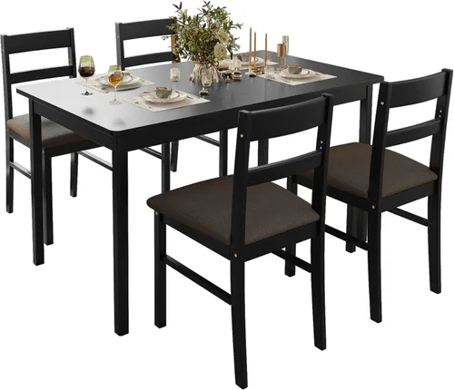 Vista 5 de Juego de 2 sillas de cocina de madera maciza para comedor, cocina y comedor, color negro