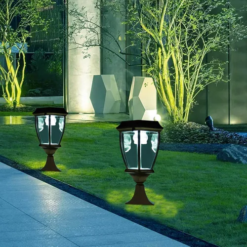 Vista 5 de 2 lámparas LED solares para poste de entrada, valla de entrada, farol al aire libre para el hogar, jardín, patio, 6000 lúmenes (bronce)