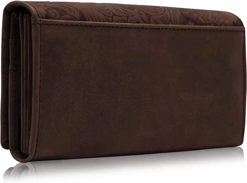 Vista 3 de Organizador de embrague de cuero para mujer Cartera de ante para mujer con estampado floral organizador con caja de regalos para su bloqueo RFID