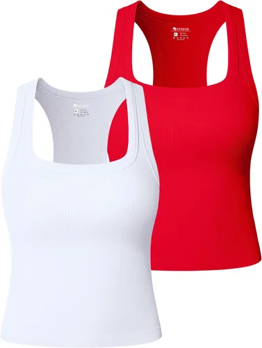 Vista 7 de OQQ Camiseta sin mangas para mujer, 2 piezas, acanalada, cuello cuadrado, sin mangas, elástica, casual, para salir