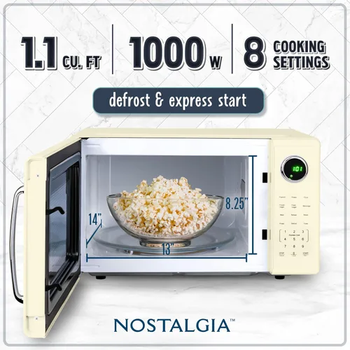 Vista 39 de Nostalgia Horno microondas retro compacto para encimera, 0.7 pies cúbicos, 700 vatios con pantalla digital LED, bloqueo para niños, interior fácil