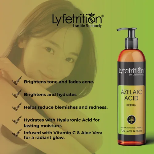 Vista 3 de Lyfetrition Suero de ácido azelaico con ácido hialurónico Suero facial natural con vitamina C y aloe vera (12 onzas líquidas), transparente