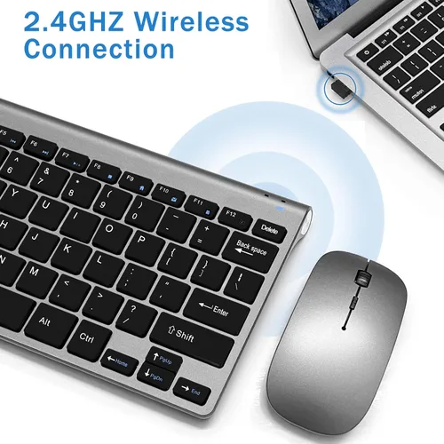 Vista 9 de Conjunto de teclado y mouse inalámbricos, teclado y mouse inalámbricos compactos, silenciosos, 2.4G, diseño ultrafino y elegante para Windows