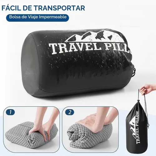 Vista 4 de Almohada cervical para dormir, almohada de viaje, almohada de campamento, espuma viscoelástica ergonómica comprimible de firmeza media, ideal