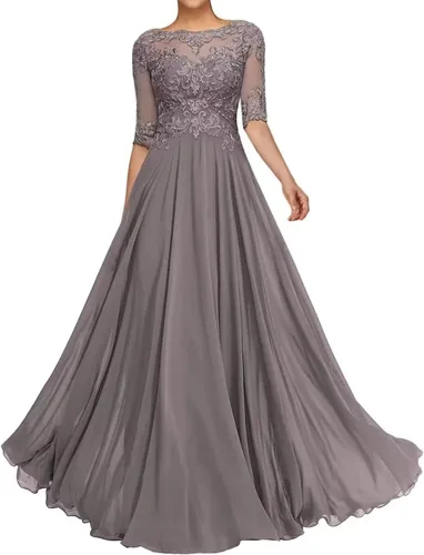 Vista 2 de Vestido de noche formal de manga corta con apliques de encaje apliques de encaje vestido de invitado de boda de gasa