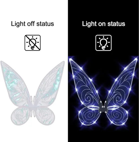Vista 2 de quescu Alas de hadas iluminadas para adultos, alas de mariposa LED para niñas y mujeres, disfraz de Halloween, regalos para niños
