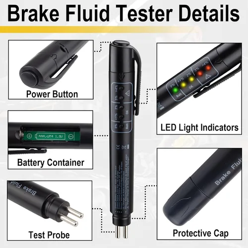 Vista 3 de ecocstm Probador de Líquido de Frenos, Probador de Humedad de Líquido de Frenos, Probador de Líquido de Frenos en Pluma con 5 Indicadores LED