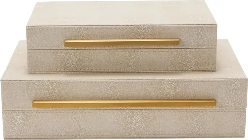 Vista 10 de Sagala Caja Decorativa Negra de Shagreen Con Mango Dorado, Caja Organizadora de Joyas Caja Guardadora, Caja de Almacenamiento de Cuero Sintético