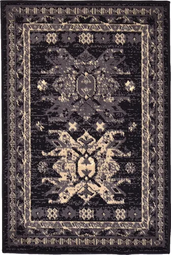 Vista 9 de Unique Loom Taftan Collection - Alfombra de borde geométrico de inspiración tribal (2 pies 2 pulgadas x 3 pies, rectangular, negro/gris)