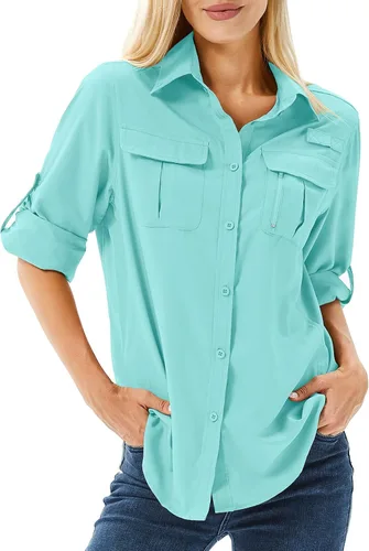 Vista 20 de Camiseta de Manga Larga para Mujer con Protección Solar UPF 50 para Safari, Pesca, Senderismo