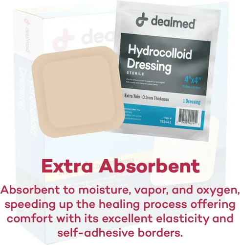 Vista 5 de Dealmed Apósitos hidrocoloides extrafinos de 4 x 4 pulgadas, productos para el cuidado de heridas para botiquines de primeros auxilios, empaquetados