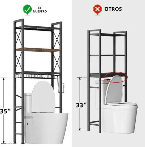 Vista 6 de Kalrin Over The Toilet Storage with X Shape Side Guardrail, 3-Tier Over Toilet Storage Rack with Drain Basket, Freestanding Bathroom Organizer for