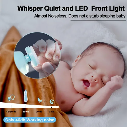 Vista 4 de Cortador de uñas eléctrico para bebés, de bajo ruido, seguro para recién nacidos, con 6 cabezales de molienda ligeros y reemplazables, esmalte