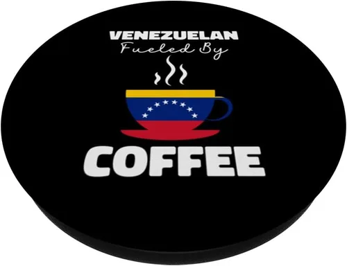 Vista 2 de Divertido Venezolano Fueled By Coffee Bandera Venezuela Coffee Love PopSockets PopGrip estándar