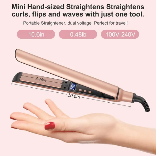 Vista 4 de Mini plancha plana, mini plancha de pelo de cerámica para cabello corto, rizos y flequillo, planchas planas pequeñas de doble voltaje para viajes