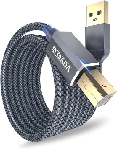 Vista 8 de AkoaDa Cable de impresora USB 2.0 de 20 pies, USB tipo A macho a B macho, cable de escáner de alta velocidad compatible con HP, Brother, Canon, Negro